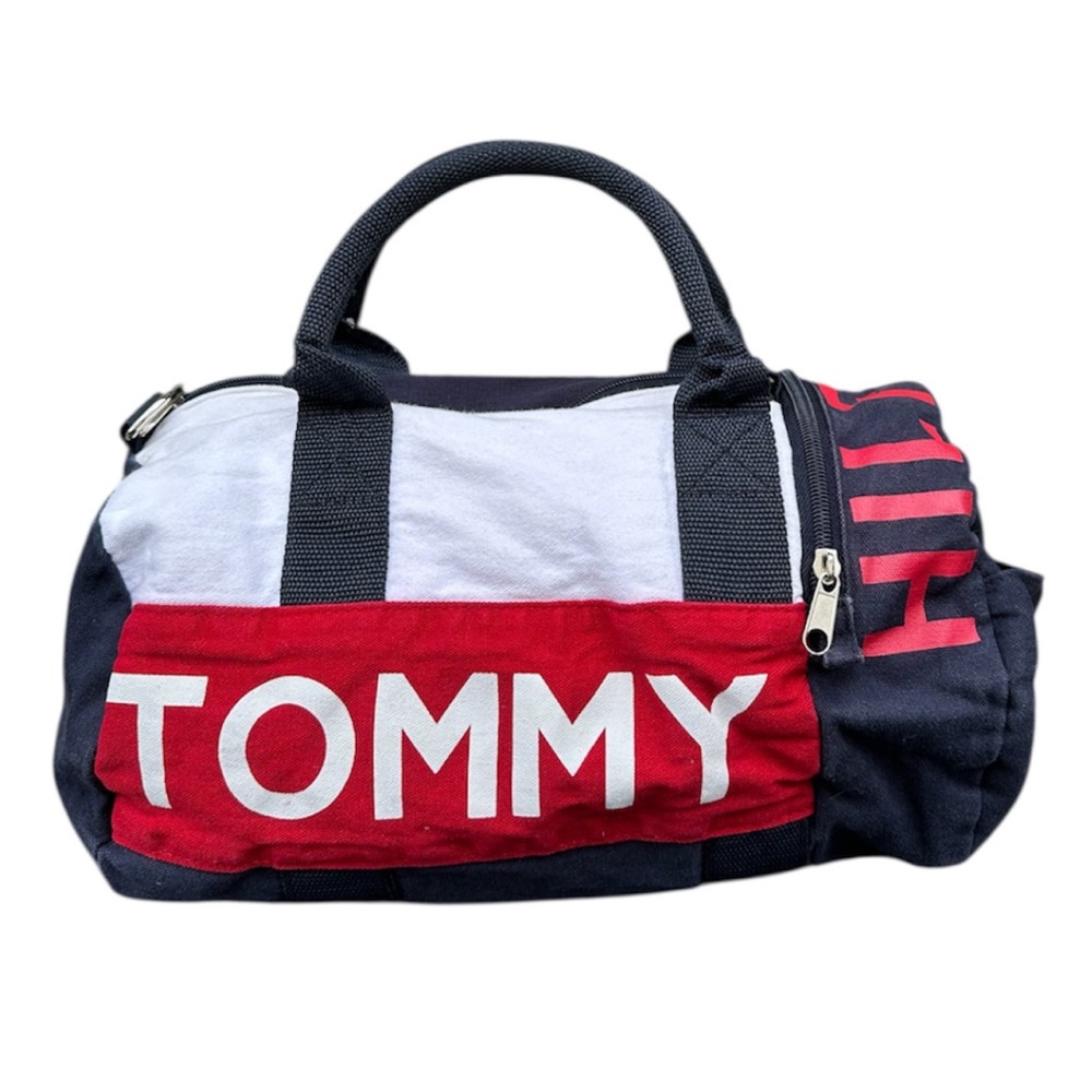 Tommy Hilfiger Navy Red White Canvas Small Duffle Bag - TOMMY Logo